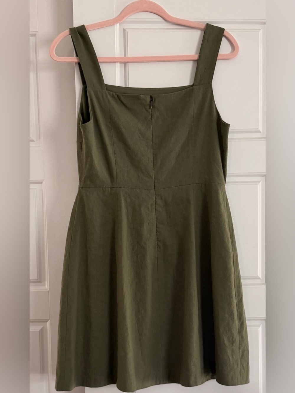 NWT Theory Olive Green Square-Neck Mini Dress, linen blend - Picture 3 of 5
